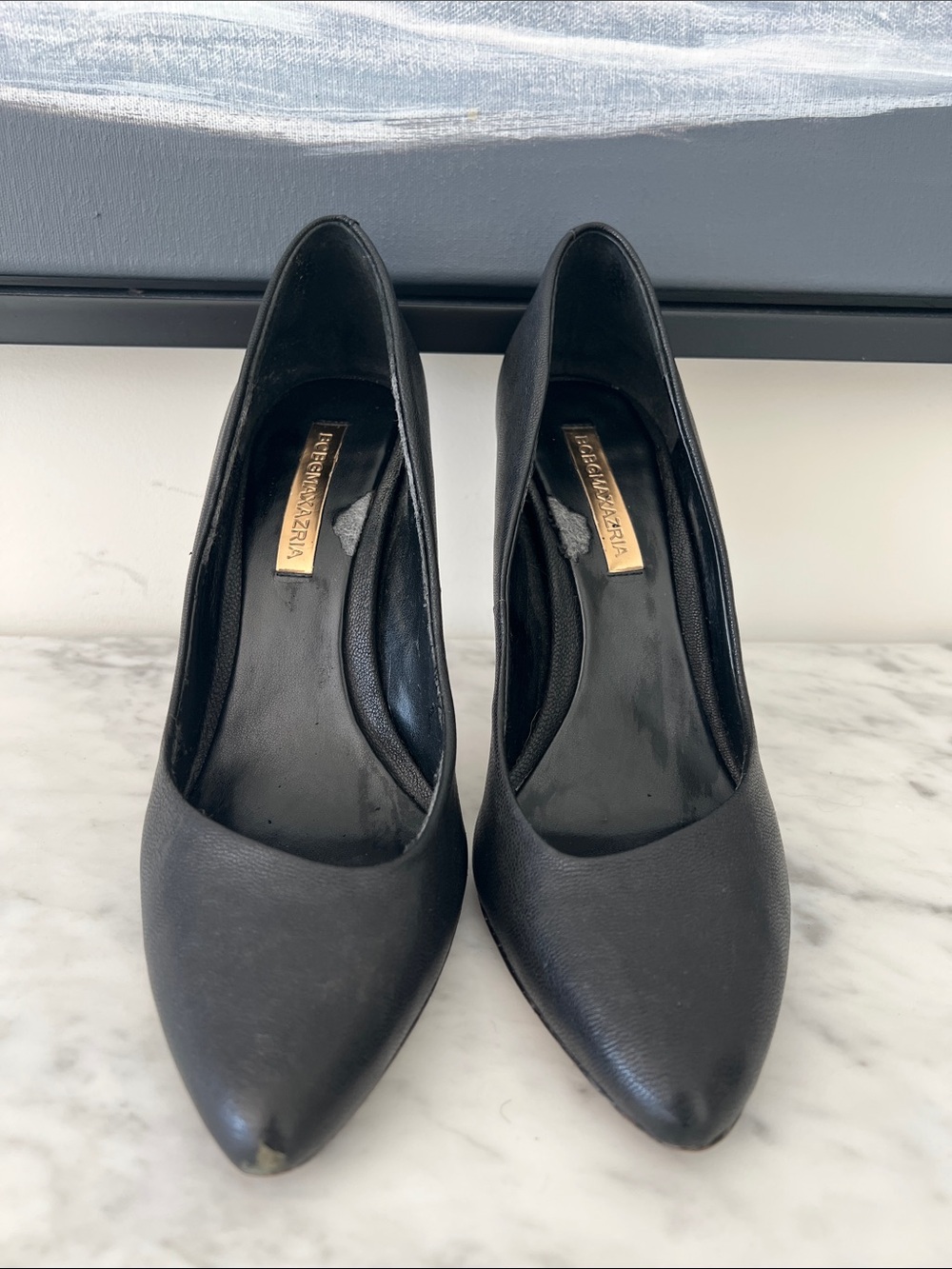 BCBGMaxAzria Black Pointed-Toe Leather Pumps